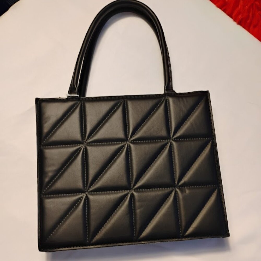Quilted Mini Tote Purse – Black Faux Leather Structured Handbag